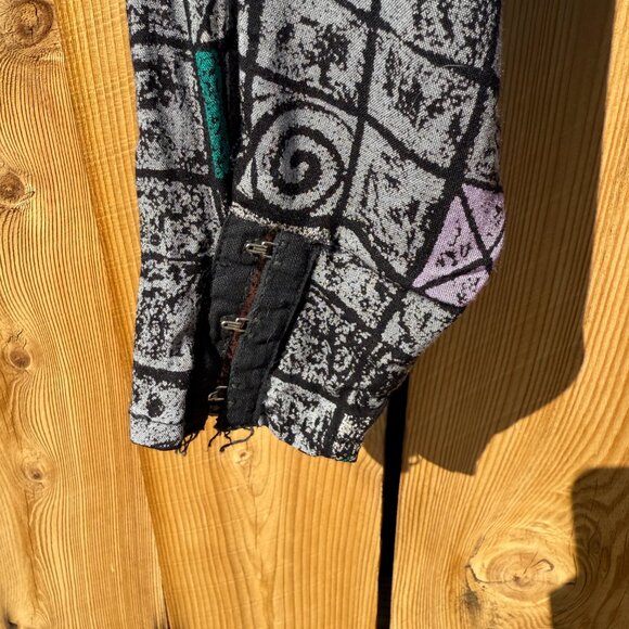 PRICE FIRM Vintage 80s 90s Grey Abstract Print Button Down Blouse Jacket | S/M - Picture 10 of 17